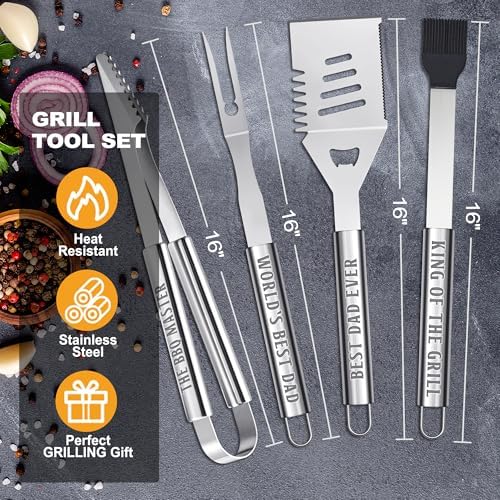 Dad Gifts from Daughter, Dad Grilling Accessories Fathers Day, Heavy Duty Stainless Steel Grill Set BBQ Grill Tools for Outdoor Grill with Aluminum Case, Grill Utensils Set Ideal Grilling Gifts - Image 7