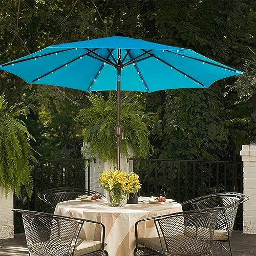 Blissun 9 ft Solar Umbrella, 32 LED Lighted Patio Umbrella, Table Market Umbrella, Outdoor Umbrella for Garden, Deck, Backyard, Pool and Beach (Light Blue) - Image 6