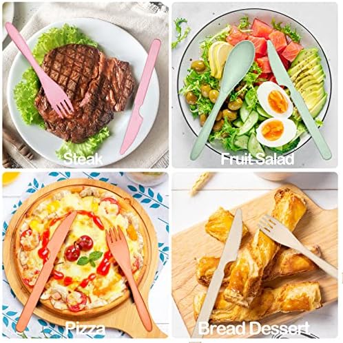 YDYTOP Reusable Travel Utensils Set with Case, 12 Sets Wheat Straw Portable Knife Fork Spoons Cutlery, Eco-Friendly BPA Free Plastic Tableware for Kids Adults School Lunch Party Picnic and Camping - Image 4