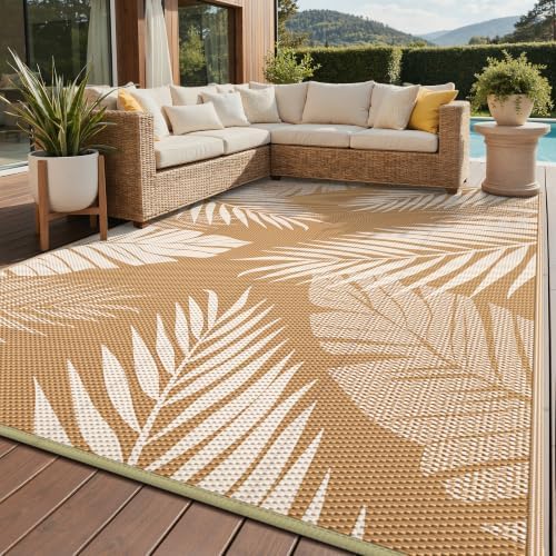 GENIMO Outdoor Rug, Waterproof Plastic Rugs for Patio, 8'x10' Brown Beige by GENIMO