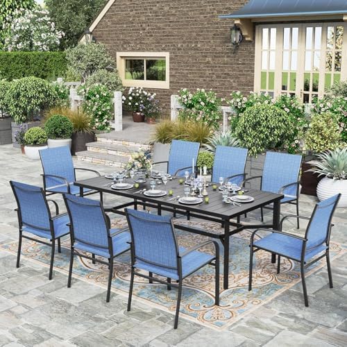 HERA'S HOUSE 9pc Outdoor Patio Dining Set for 8, Textilene Chairs, Blue by HERASHOUSE