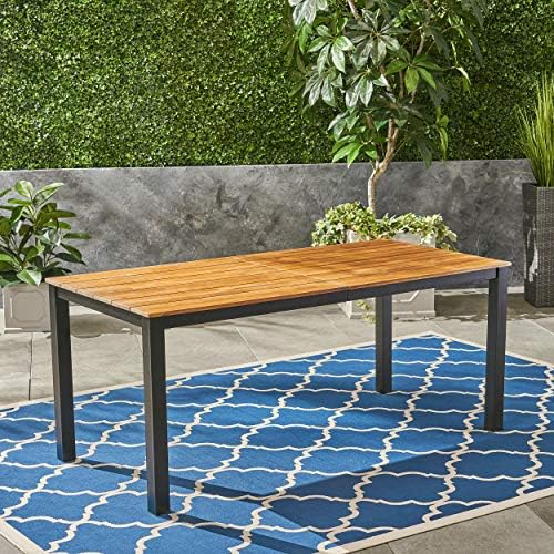 Christopher Knight Home Zak Outdoor 71" Acacia Wood Dining Table, Teak Finish, Black - Image 2