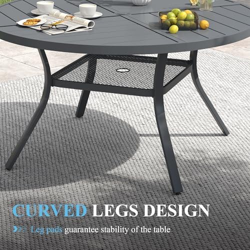 VICLLAX Patio Table and Chair Set of 6, All Weather Metal Round Outdoor Dining Furniture Set-47 Round Outdoor Table and Chairs, Grey Tabletop - Image 6
