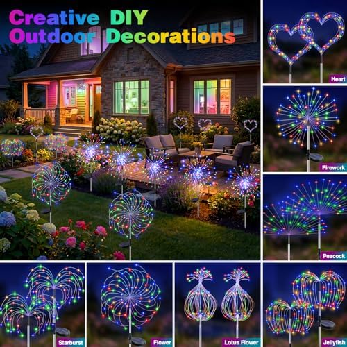 btfarm 3 Pack Solar Garden Lights Outdoor, 8 Modes Firework Lights Outside - Image 3