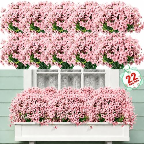 Powbrace 22 Pack Artificial Flowers for Outdoor Indoor Fake Plants(Pink) by PowbraceArtificialFlowers