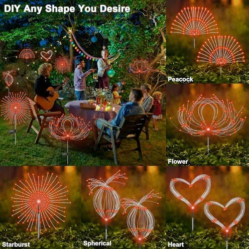 Solar Garden Lights Outdoor, 2 Pack 120 LED Twinkling Firework Lights Decorative with 2 Modes, Outdoor Waterproof Solar Starburst Light for Outside Yard Pathway Garden Decor, Orange - Image 4