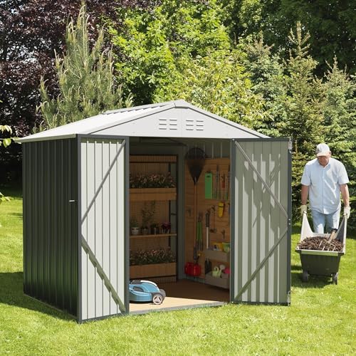 JUMMICO Metal Outdoor Storage Shed 6 x 8 FT Metal Shed with Lockable Door,Waterproof Garden Tool Shed Storage House for Backyard Patio Lawn,Grey - Image 6