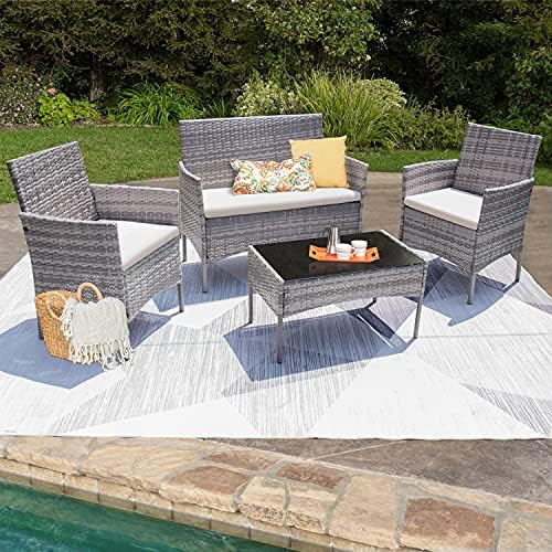 Homall 4 Pieces Outdoor Patio Furniture Sets Rattan Chair Wicker Set,Outdoor Indoor Use Backyard Porch Garden Poolside Balcony Furniture (Grey and Beige) - Image 2