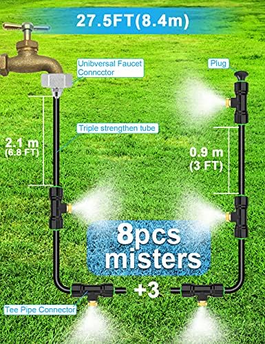Lekit Misters for Outside Patio 27.5FT(8.4M)+8 Brass Mist Nozzles+a Brass Adapter(3/4") Detachable Outdoor misting Cooling System for Garden, Waterpark, Greenhouse, Backyard - Image 4