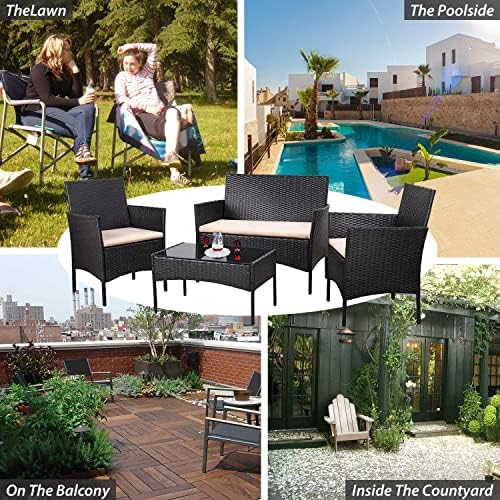 Homall 4 Pieces Outdoor Patio Furniture Sets Rattan Chair Wicker Set,Outdoor Indoor Use Backyard Porch Garden Poolside Balcony Furniture (Black and Beige) - Image 5