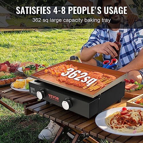 VEVOR Commercial Griddle, 22.4" Heavy Duty Manual Flat Top Griddle, Countertop Gas Grill with Non-Stick Cooking Plate, Countertop Gas Griddles, H-Shaped Burner Restaurant Portable Grill, 13,000 BTU - Image 5