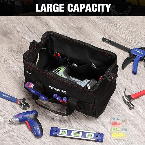 WORKPRO 14-inch Tool Bag, Multi-pocket Tool Organizer with Adjustable Shoulder Strap, W081021A, black 14 inches (Pack of 10) - Image 4