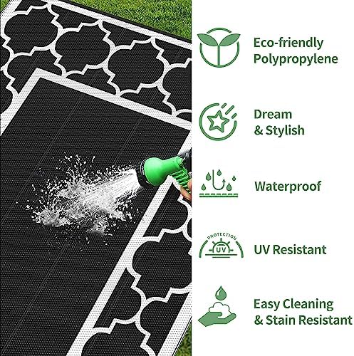 GENIMO Outdoor Rug, Waterproof Plastic Rugs for Patio, 8'x10' Black White - Image 6