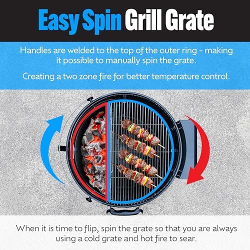 SnS Grills EasySpin Charcoal Grill Cooking Grate, 304 Stainless Steel, Large Hinged Opening, Perfect for 2-Zone Cooking, Replacement Grate Compatible with Weber & Other Grills - 18” Inches - Image 5