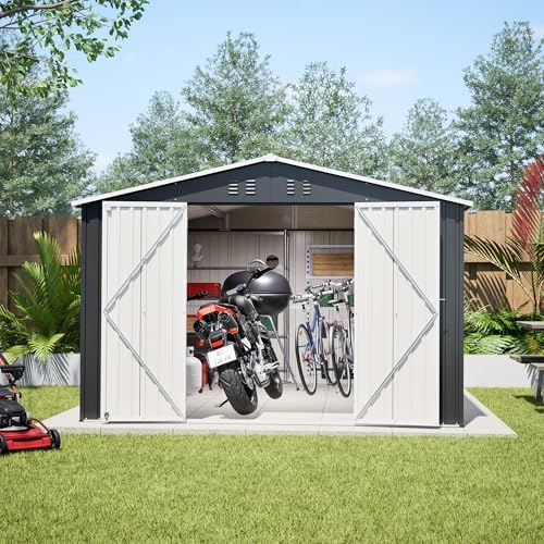 YOPTO 10x12 FT Outdoor Storage Shed,Metal Shed W/Updated Frame Structure,Garden Shed W/Lockable Door,2 Air Vents & Sloped Roof,for Backyard,Patio,Lawn,Black - Image 5