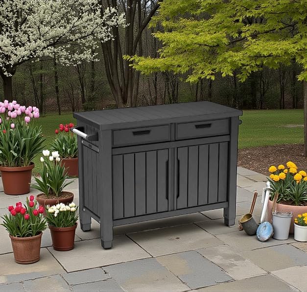 Outdoor Grill Table, Entertainment, and Storage Table with Drawers in Graphite Gray is a Versatile and Stylish Addition to Any Outdoor Space. - Image 7