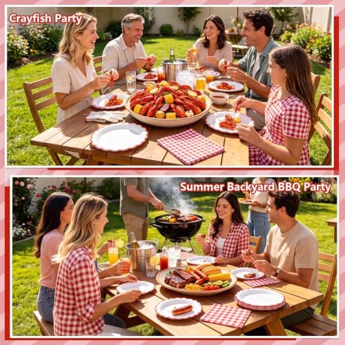 NatNarr 30 Pk Red Paper Plates 7" Scalloped Red White Dessert Cake Plates - Image 5