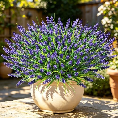 12 Bundles Faux Outdoor Plants, UV Resistant Artificial Fake Lavender Flowers with Monkey Grass for Outdoors, Realistic Faux Lavender Greenery Shrubs for Porch Yard Garden Window Box Home Decor by TrueGloArtficialGreenery