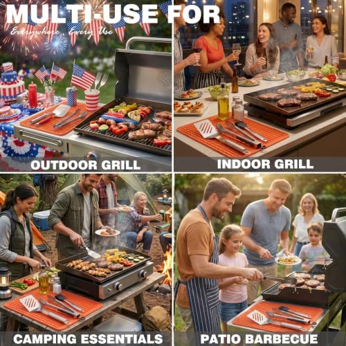 CAKETIME 2 Pack Silicone Grill Mats for Baking Cooking Kitchen Heat Resistant Waterproof Electric Fryer Patio Park Garden Outside Summer Must Have Useful Gadgets Brother BBQ Gifts(Black) - Image 3