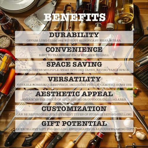 Wooden Grill Caddy Organizer - Versatile BBQ Caddy for Outdoor grill - Portable rustic wood condiment and paper towel holder with bottle opener for picnic and grilling - Image 4