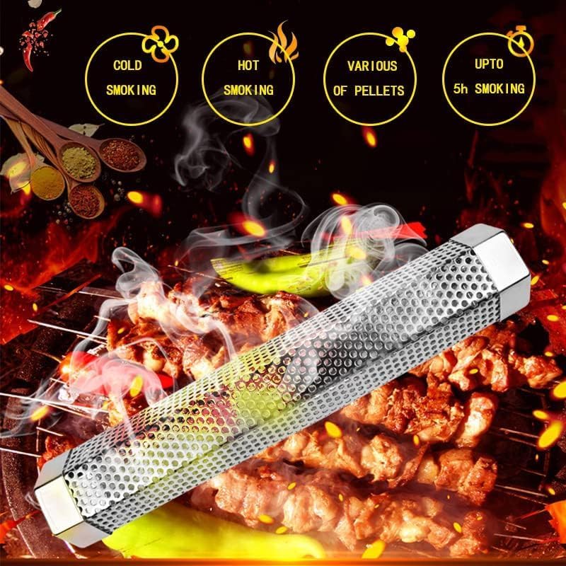 12" Smoke Tube for Pellet Smoker, Basic Version No Accessories Included, 5 Hours Billowing Smoke Hot & Cold Smoking, Stainless Steel Wood Chip Smoking Tube for Gas & Charcoal BBQ Grills - Image 4