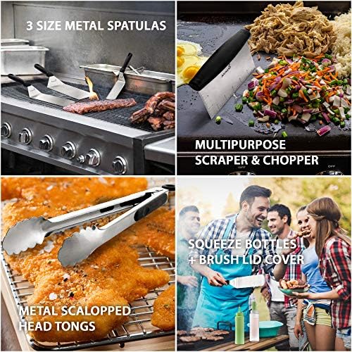 Metal Spatula and Scraper Set - Griddle Accessories kit - Grill Tongs Flat Spatula Pancake Flipper Hamburger Turner Squeeze bottles Set - Metal Utensil Great for BBQ Grill Flat Top Cast Iron - Image 2