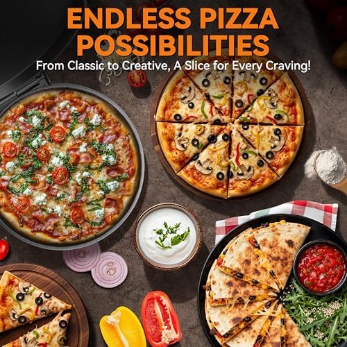 Baker’s Friend Countertop Pizza Maker Electric, 12 Inch Pizza Maker Machine for Home, Quesadilla Maker, Non-stick Cooking Plates,Horno Para Pizza, 1400W, Graphite - Image 2