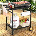 2-Tier Outdoor Grill Table with Wheels, Movable Cooking Food Prep Table for Outside BBQ Gathering, with 23.62" Lx 15.75" W Rust-resistant Tabletop, Griddle Stand for Patio & Backyard & Tools Room by DAOUTIME