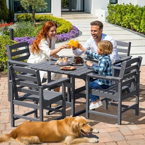 Dining Table Set, 5-Piece HDPE Outdoor, Gray - Image 2