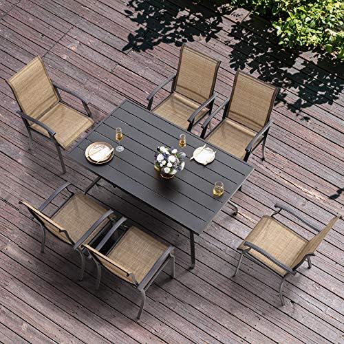 NUU GARDEN Outdoor Patio Dining Table, 61" x 37" Rectangle Metal Table with 1.57" Umbrella Hole, 6-Person Outdoor Table for Backyard, Garden, Deck, Balcony, Black - Image 5