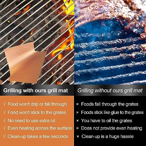 UBeesize 6-Pack Copper Grill Mats, Non-Stick Reusable BBQ Grilling Mat - Image 2