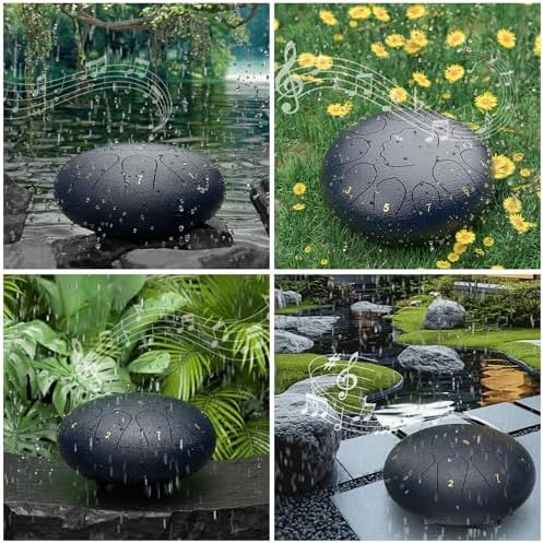 Rain Drum for Outside Garden, 8 Inches 11 Notes Steel Tongue Drum, Waterproof Meditation Rain Chime, Musical Instruments for Adult Gift with Bag, Music Book, Mallets (Navy Blue) - Image 6