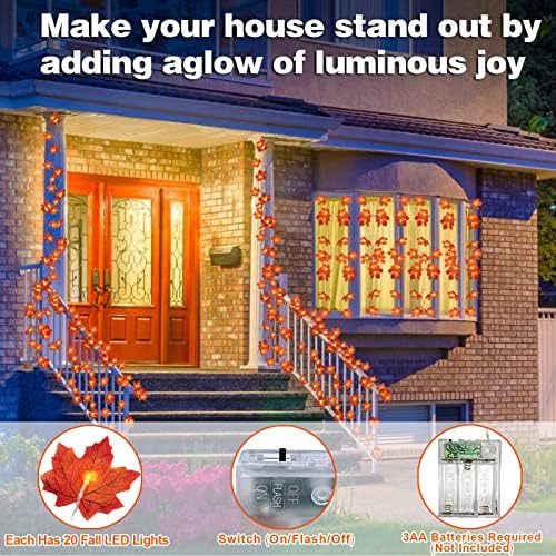 TURNMEON 6 Pack Fall Garland with Lights Enlarged Maple Leaves 60Ft 120LED - Image 6