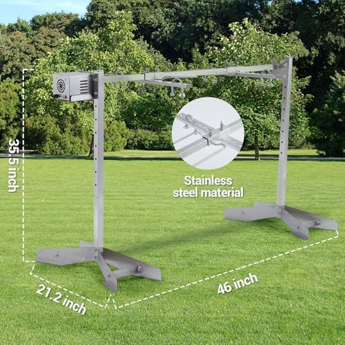 IDEALHOUSE Heavy-Duty Stainless Steel Rotisserie Grill Kit - Charcoal Spit Roaster Stand, 46 in Spit, 132 lb Capacity, Single 50W Motor, 8-Level Height Adjustable for Pig/Lamb/Goat - 50W-60kg, 46 x 21 - Image 2