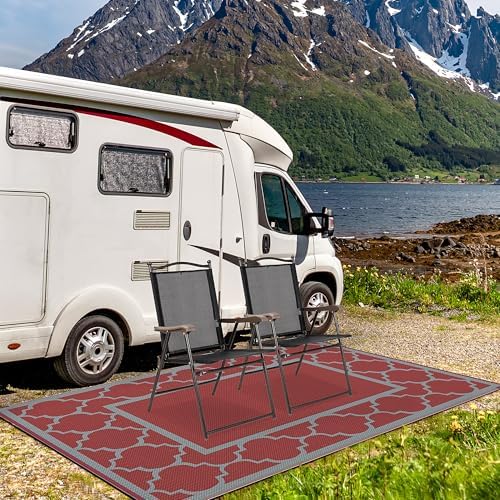 GENIMO Outdoor Rug, Waterproof Plastic Rugs for Patio, 5'x8' Red Grey - Image 4