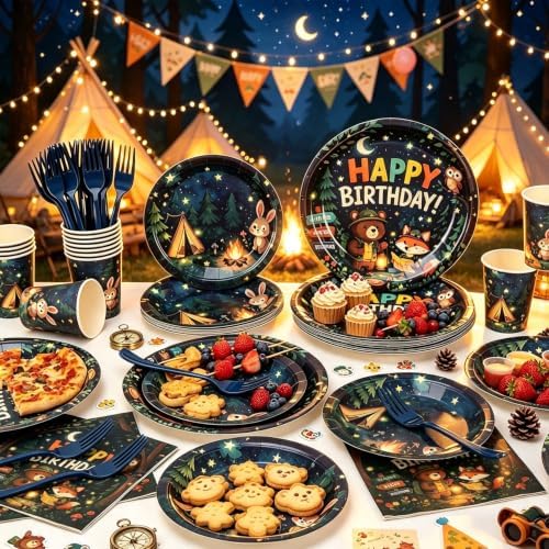 120Pcs Camping Adventure Birthday Paper Plates and Napkins Party Supplies - Image 2