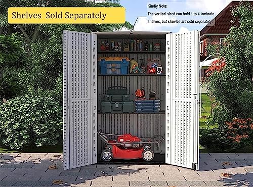 HOMSPARK Storage Shed Weather Resistance, Multi-Purpose Outdoor Storage Cabinet Waterproof, Outdoor Storage Cabinet for Garbage Cans, Lawnmower, Garden Accessories (White, Tall shed-53 cu ft) - Image 4