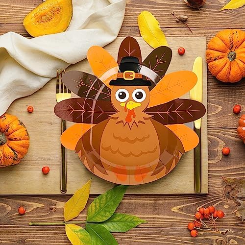 Whaline 48Pcs Thanksgiving Paper Plates Turkey Shaped Disposable Decorative Tableware for Fall Party Supplies Autumn Holiday Catering Events, 11.4 x 11.6 Inch - Image 5