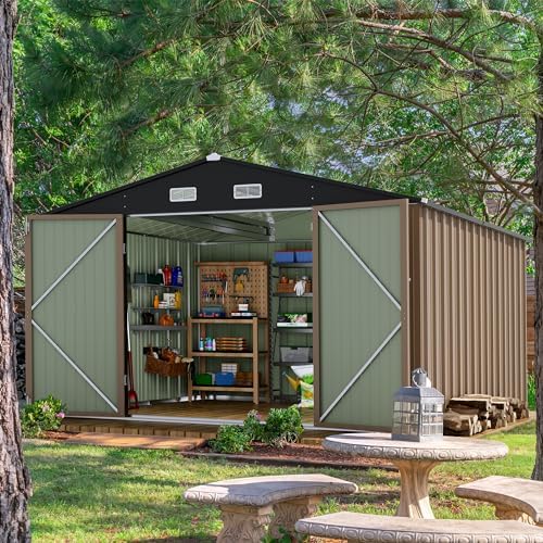 Devoko 10x10 FT Outdoor Storage Shed, Brown - Image 3