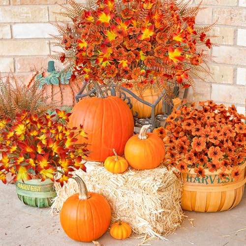 64Pcs Fall Flowers Outdoor Faux Fall Flowers Plants UV Resistant Autumn Artificial Plastic Flowers Greenery Fall Decoration for Outside Home Porch Patio Thanksgiving Decoration - Image 2