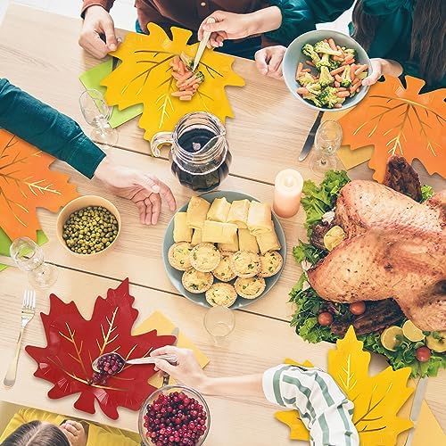 Whaline 30Pcs Fall Thanksgiving Paper Plates Maple Leaf Disposable Plate 3 Colors Gold Foil Autumn Leaves Tableware Plates for Harvest Wedding Holiday Supplies Decor - Image 6