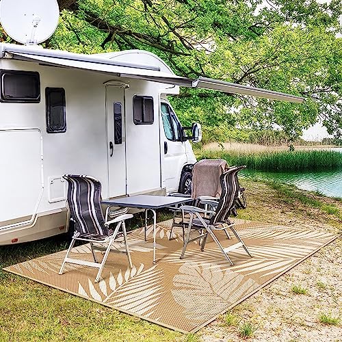 GENIMO Outdoor Rug, Waterproof Plastic Rugs for Patio, 5'x8' Brown Beige - Image 5