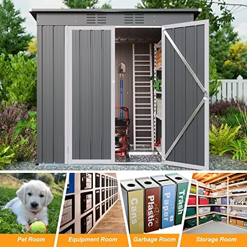 Thanaddo 4x6ft Metal Shed Outdoor Storage Shed,Metal Steel Utility Tool Shed Storage House with Double Lockable Doors and Air Vent for Backyard Garden Patio Lawn Gray - Image 6