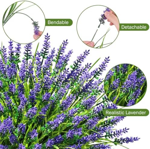 12 Bundles Faux Outdoor Plants, UV Resistant Artificial Fake Lavender Flowers with Monkey Grass for Outdoors, Realistic Faux Lavender Greenery Shrubs for Porch Yard Garden Window Box Home Decor - Image 4