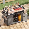 LUMISOL LUMISOLOutdoor Grill Cart with Extended Table Top, Outdoor Wicker Storage Cabinet with Storage Cabinet, 52.8" W Kitchen Island on Wheels for Backyard Garden, Double Handle, Grey by LUMISOL