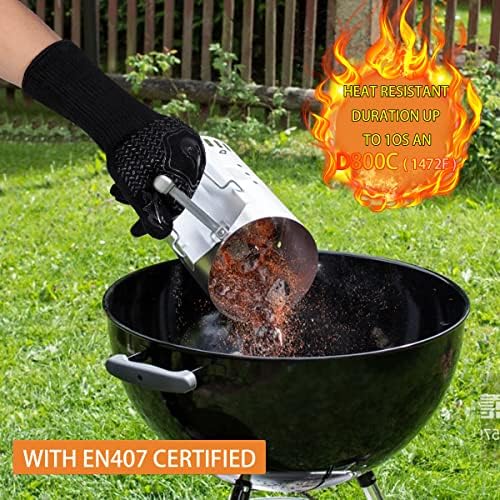 BBQ Gloves 1472F Heat Resistant Non-Slip Silicone 13.5in (Black) - Image 4