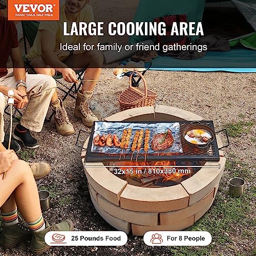 VEVOR X-Marks Fire Pit Grill Grate, Rectangle Cooking Grate, Heavy Duty Steel Campfire BBQ Grill Grid with Handle & Support X Wire, Portable Camping Cookware for Outside Party Gathering, 32 Inch Black - Image 2