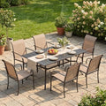 VICLLAX Patio Dining Set for 6, Outdoor Furniture Set Includes 59" Rectangle Patio Table and 6 Patio Sling Chairs, Outdoor Table and Chairs for Outsides, Black Tabletop and Brown Fabric by HOME