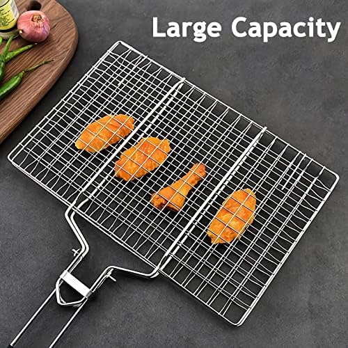Fish Grilling Basket, BBQ Stainless Steel Barbecue Basket, Foldable Handle - Image 6
