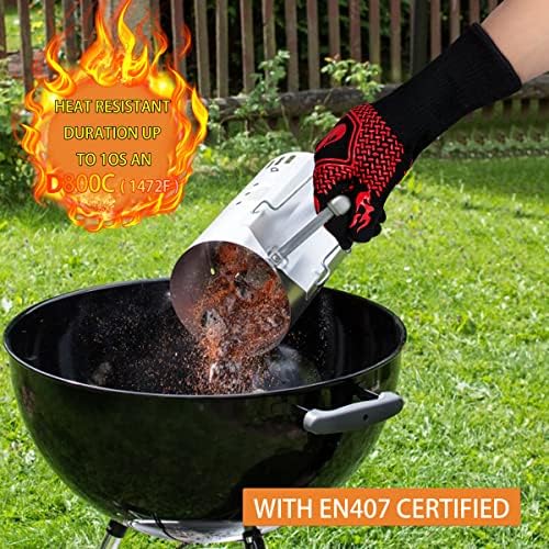 BBQ Gloves 1472F Heat Resistant Non-Slip Silicone 13.8in (Red) - Image 4